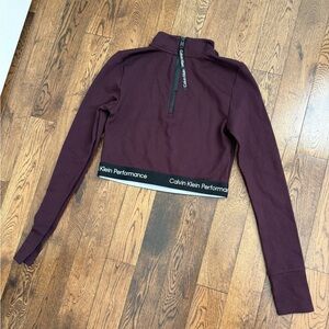 Calvin Klein Performance Mid Zip Plum Long Sleeve Crop Top Size Small